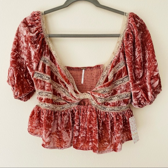New Free People Yours Truly Velvet Peplum Top boho blouse mauve - Picture 7 of 14